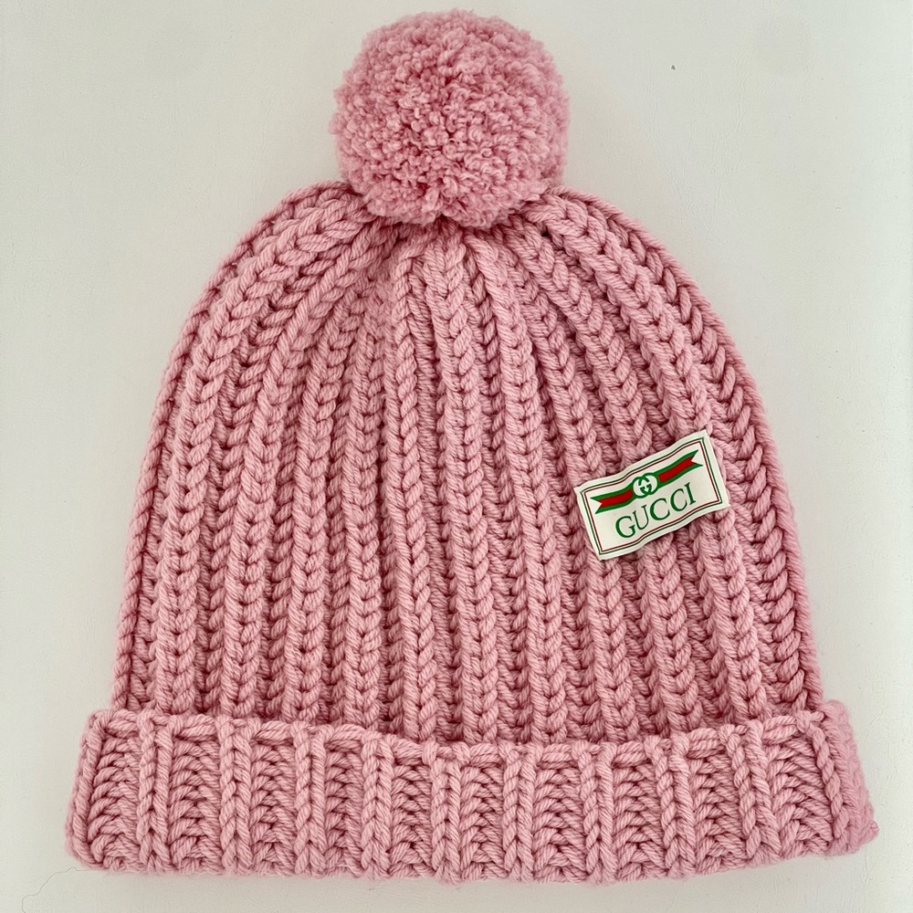 Gucci Pompom-Embellished Ribbed Wool Beanie in Pink